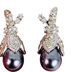 Nolan Miller Teardrop Rhinestone Signed Silver Pierced Earring For Wedding Party